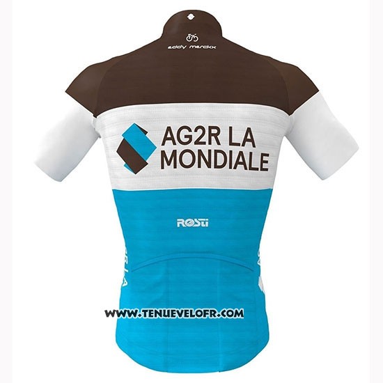 2019 Maillot Ciclismo Ag2r La Mondiale Marron Blanc Bleu Manches Courtes et Cuissard